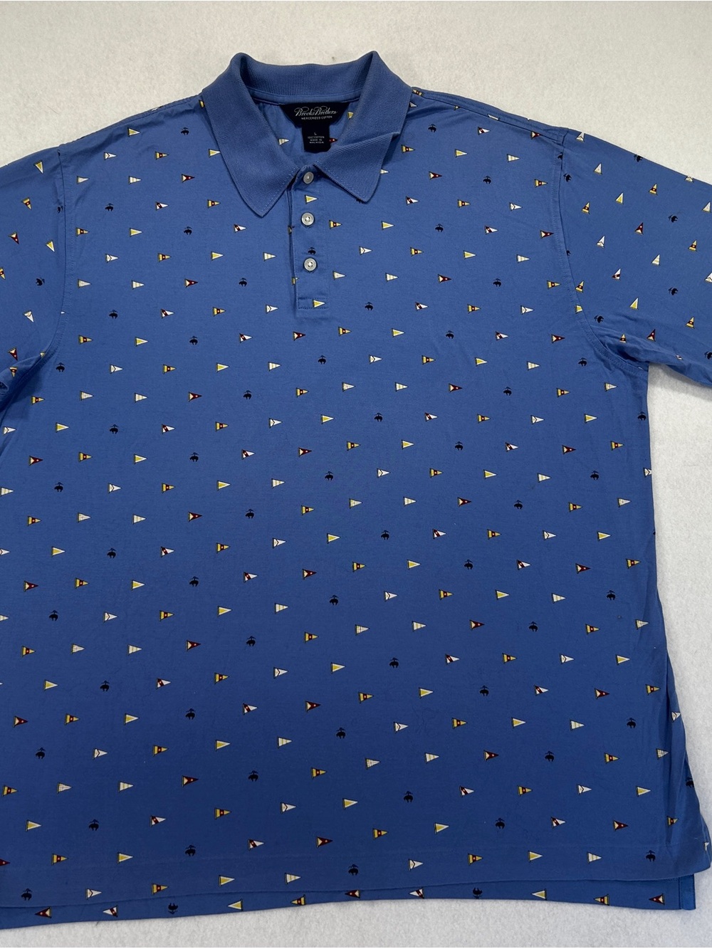 Brooks Brothers Blue Polo with Multi-Color Nautical Flags